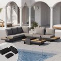 homary 6-Piece Modular Outdoor Sofa Set, Aluminum & Teak Patio Conversation Set by Homary