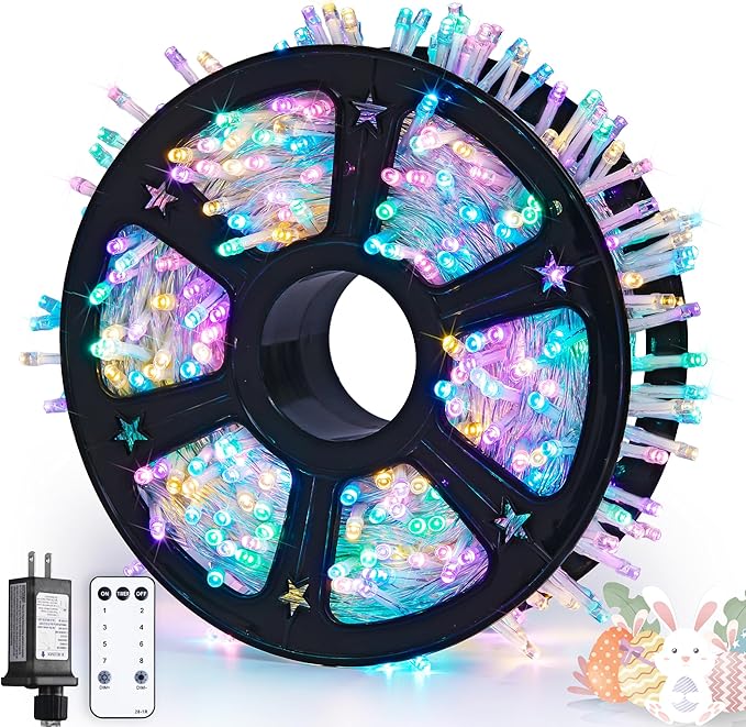 String Lights 168ft 600 LED Multicolor Easter Lights with Remote
