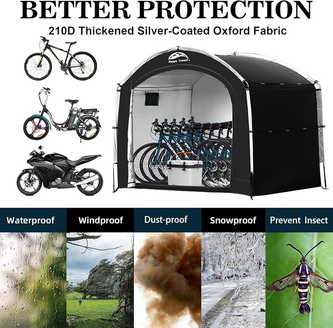 Bike Storage Tent Shed, Waterproof Outdoor Shelter with Window, Black