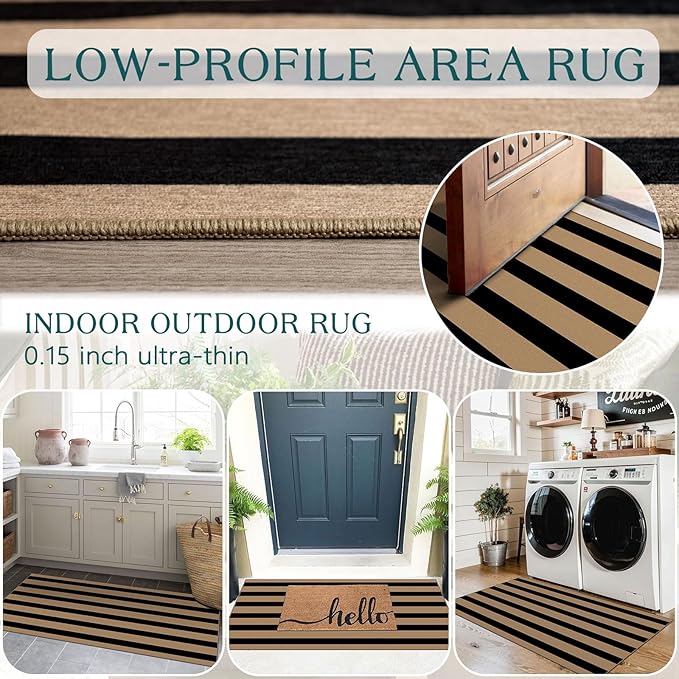 Outdoor Rug Striped Door Mat with Non-Slip Backing, 2 x 4 Ft