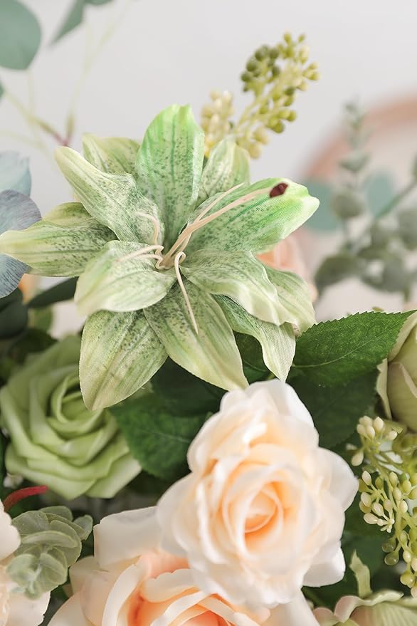 Artificial Flowers Mixed Silk Bundle, Dahlia Rose Lily and Tulip Blooms
