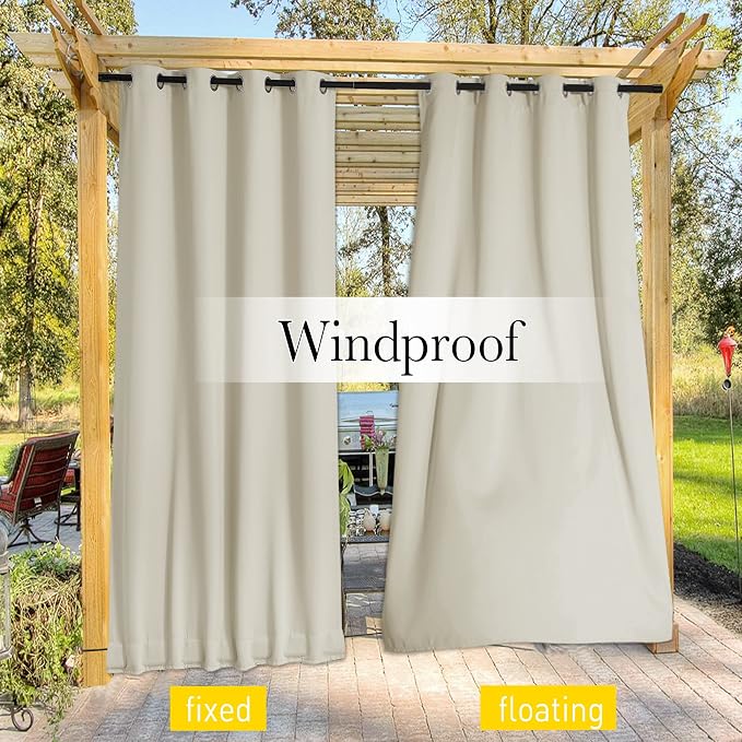 NICETOWN 2 Panels Waterproof Outdoor Curtains Fixed Grommet & Back Tab on Top & - Image 7