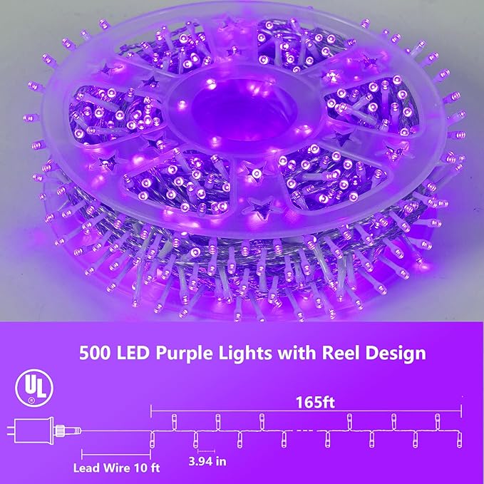 String Lights 500 LED, 165ft Purple Outdoor Halloween Decor