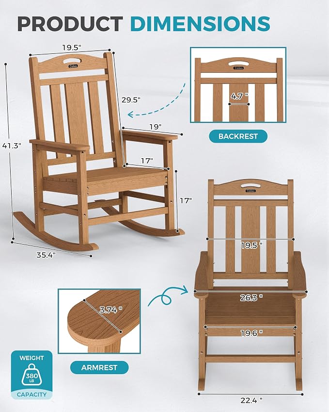 Ciokea Oversized Outdoor Rocking Chairs Set of 3, 380lbs Heavy-Duty Large Patio - Image 3