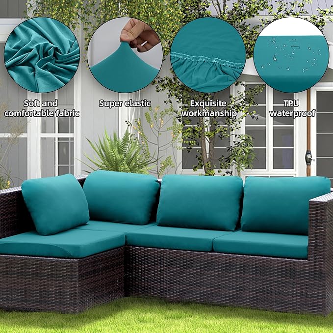 Sofa Covers, 8-Piece Stretch Outdoor Cushion Set in Peacock Blue