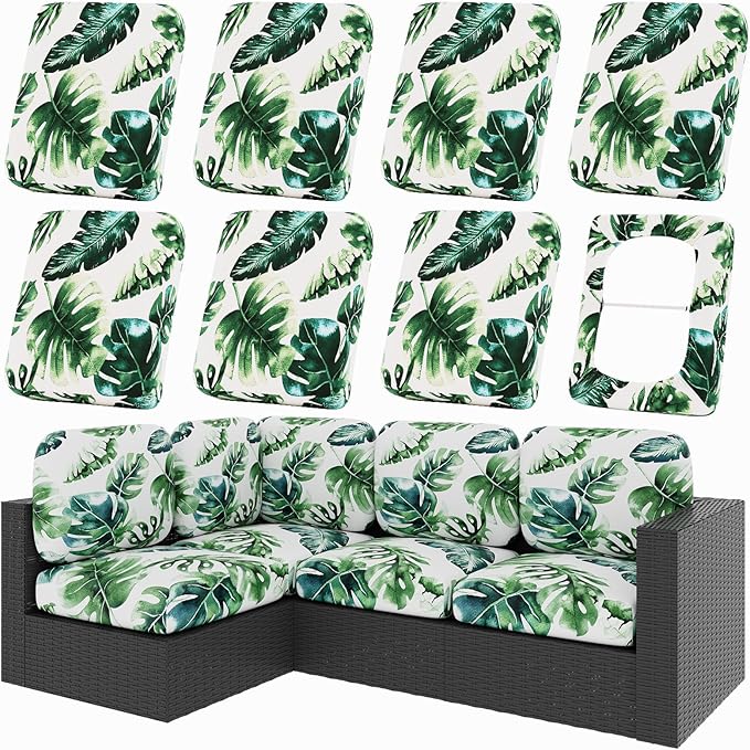 Cushion Covers, 8-Piece Stretch Set in Monstera Deliciosa Print