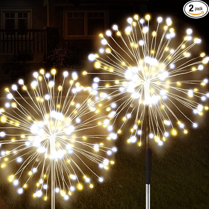JJGoo Solar Firework Lights, 2 Pack 120 LEDs 2 Lighting Modes Solar Garden by JJGoo