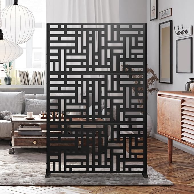 Freestanding Metal Privacy Screen, 47 x 72 Inch Black Outdoor Panel