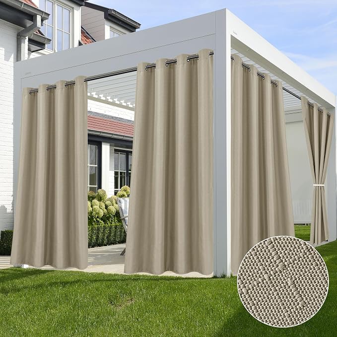 HolidayIdeas Outdoor Curtains for Patio Waterproof-4 Panels Linen Gazebo by HolidayIdeas