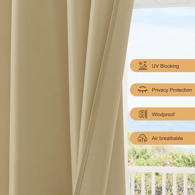 HolidayIdeas Rod Pocket Outdoor Patio Curtains Waterproof 6 Pcs 54x120 Inch- - Image 4