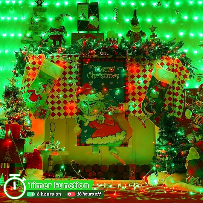 String Lights, 500 LED Red and Green Outdoor Christmas Lights 165ft