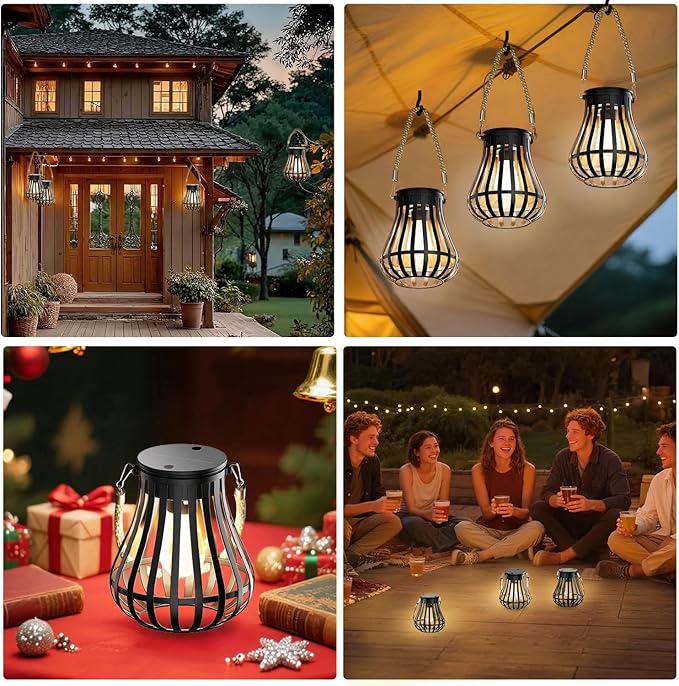 Lanterns, Black Solar Hanging Lamp, 24 Ceramic Cores, Waterproof