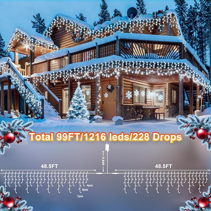 String Lights 100ft Cool White LED Outdoor Christmas Lights