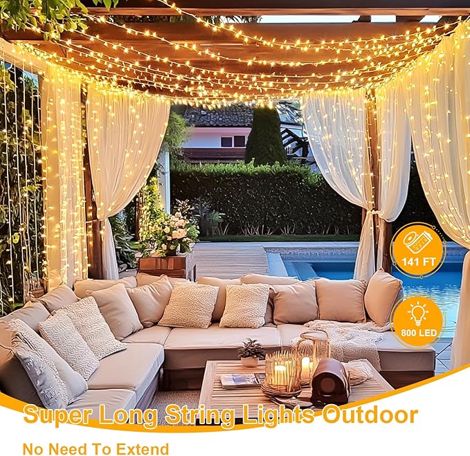 String Lights, 800 Warm White LED Christmas Lights with Remote and Timer