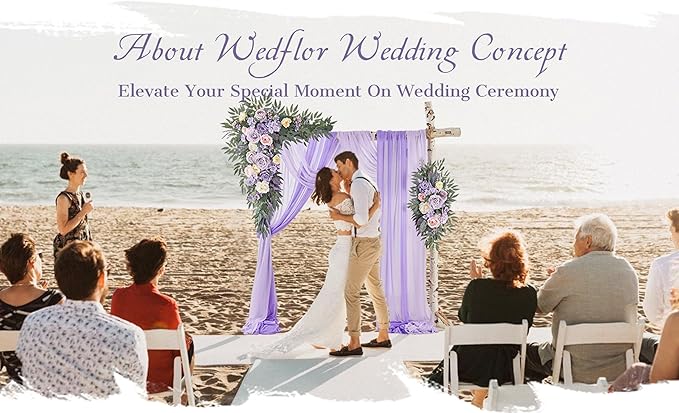Artificial Flowers Lilac Silk Wedding Arch Decor Set, Sheer Drapes Included