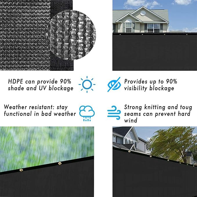UPGRADE Privacy Fence Screen 5'x78' Black Outdoor 90% Visibility Blockage 170 - Image 5