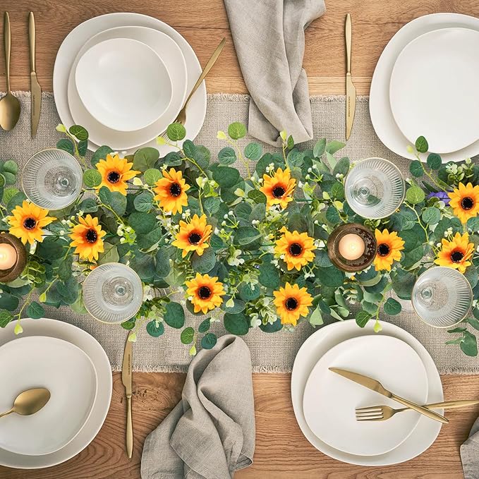 Artificial Flowers: Silk Sunflower Garland, Yellow & Green, 6.6 ft, 2 Pack