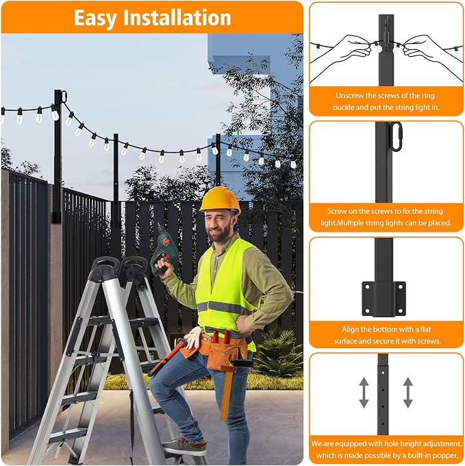 AILBTON 2.6Ft String Light Poles 10 Pack, Light Poles - Image 6