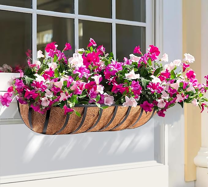 30 Inch Window Deck with Coco Liner, Fence Metal Hanging Flower Planter Window - Image 6