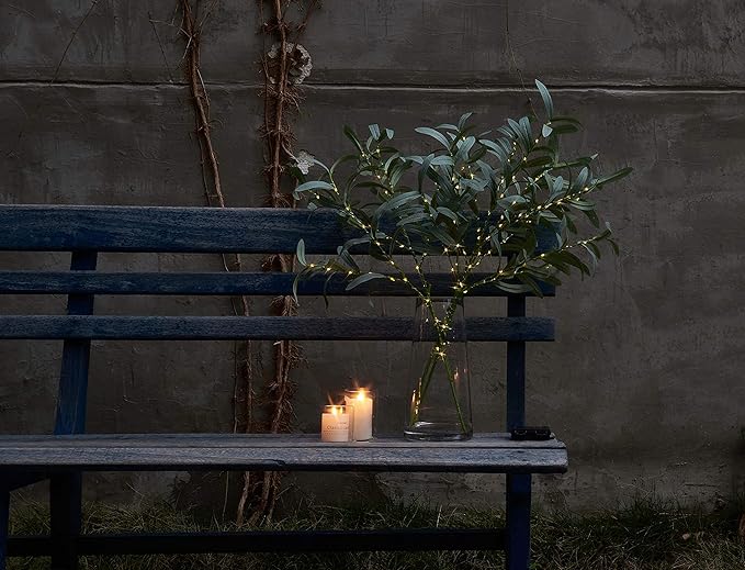 Artificial Olive Branch Greenery with 72 Warm White LED Fairy Lights, 24-Inch