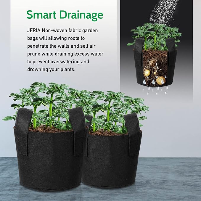 JERIA 12-Pack 10 Gallon Grow Bags, 300G Thickened Nonwoven Garden Pots - Image 6