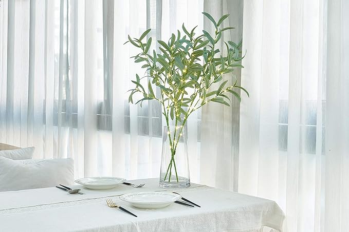 Artificial Olive Branch Greenery with 72 Warm White LED Fairy Lights, 24-Inch