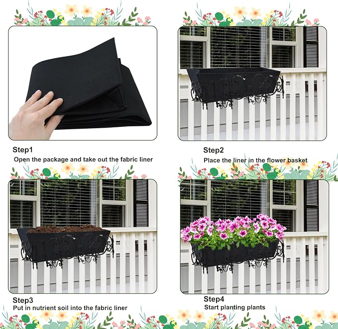 2PCS 30Inch Rectangle Window Box Liner Felt Planter Basket Liner Insert Black - Image 5