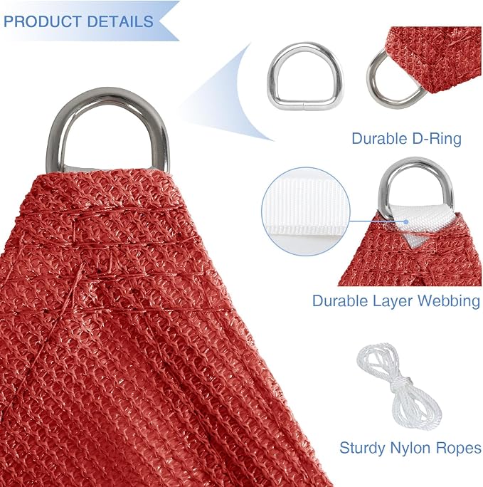E&K Sunrise 5' x 5' x 5' Sun Shade Sail Triangle Canopy Shade Cover UV Block - Image 4