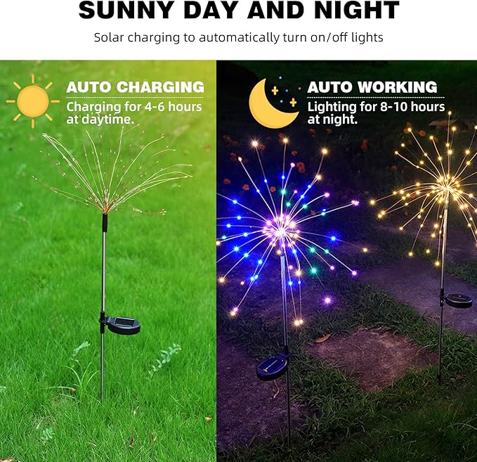 YOTOZU 4 PCS Solar Firework Light, Outdoor Solar Garden Decorative Lights 120 - Image 4