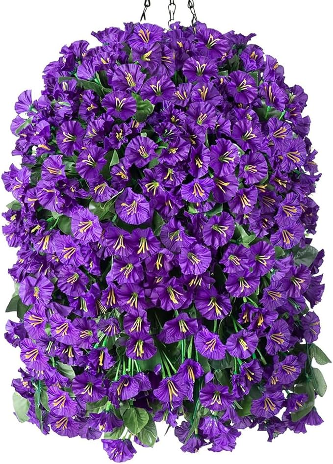 Artificial Flowers Hanging Basket, Purple Silk Orchid, 11-Inch