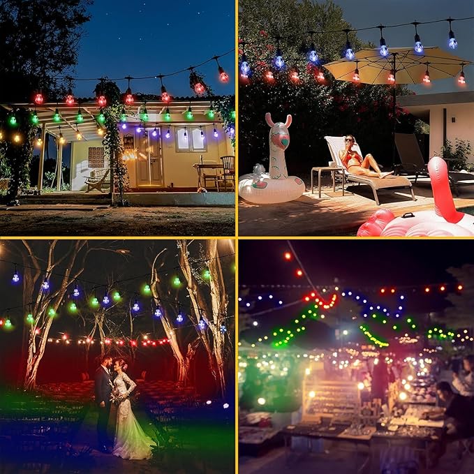 String Lights, 144 ft Solar LED Patio Lights, 8 Colors with Remote