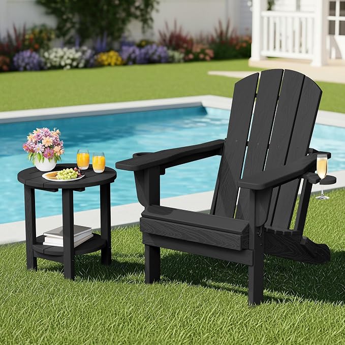 SERWALL Round Outdoor Side Table Set of 2, HDPE Small Adirondack Double End - Image 2
