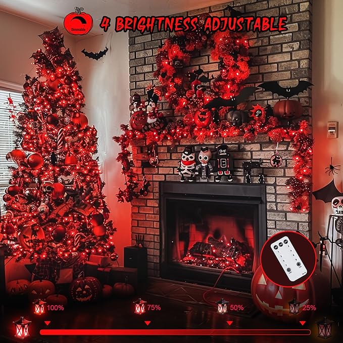 Red String Lights, 600 LEDs, 168 Ft, Indoor Outdoor Halloween Decor