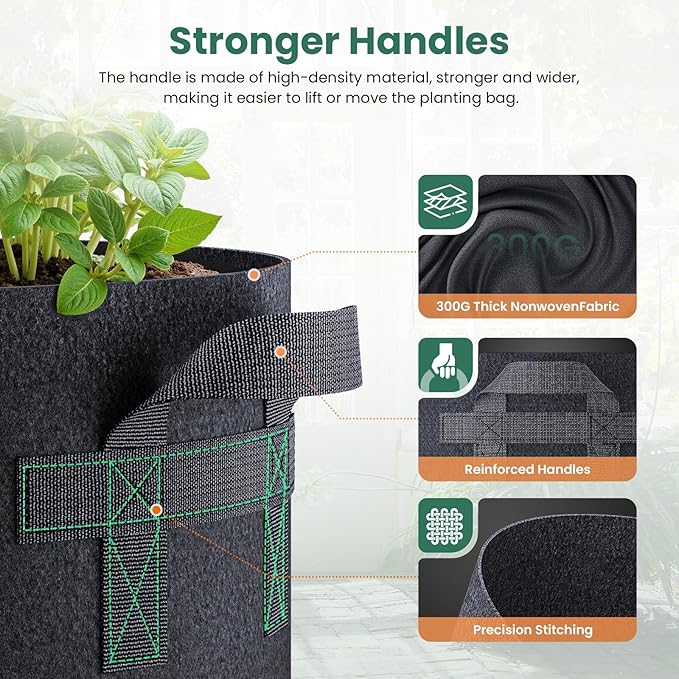 5 Pack 20 Gallon Grow Bags, Thickened Nonwoven Fabric Planter Pots - Image 3