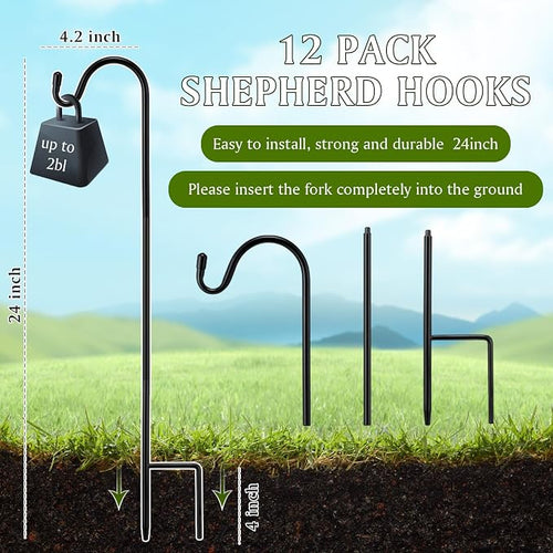 12 Pcs 24 Inch Shepherds Hook for Outdoor Adjustable Bird Feeder Pole Metal - Image 2