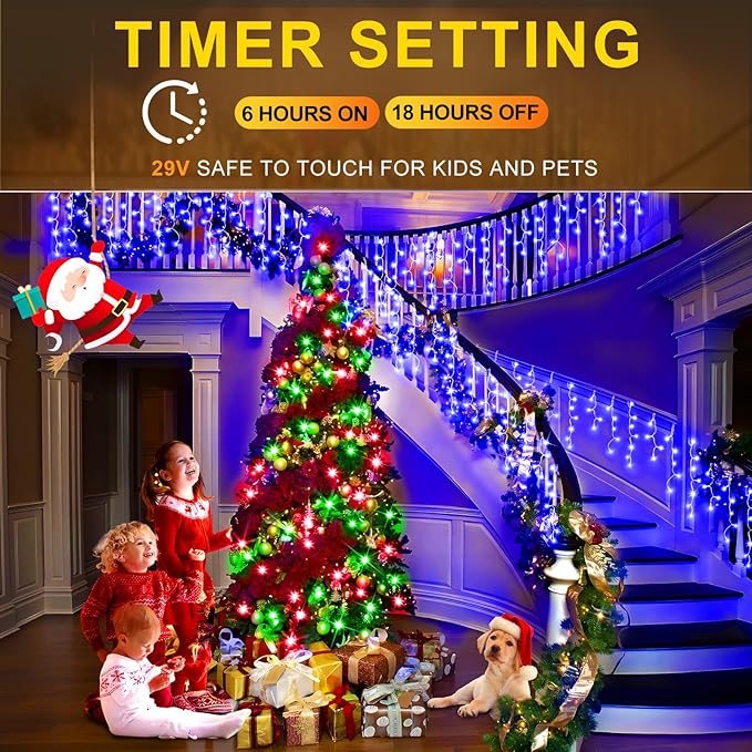 String Lights, 1216 LED, 99 ft, Blue, 8 Modes, Indoor/Outdoor
