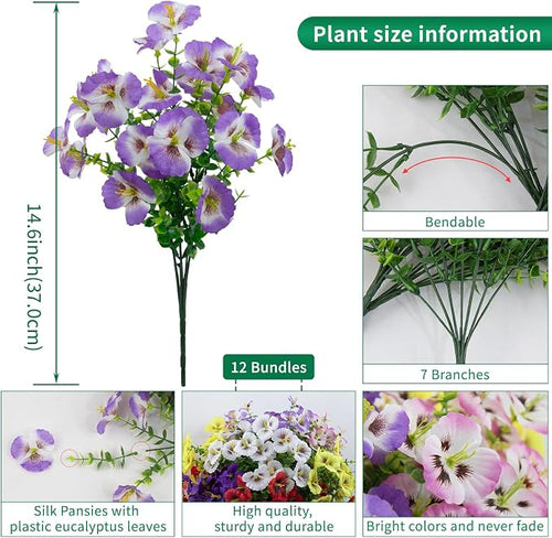 12 Bundles Artificial Pansy Flowers - Image 2