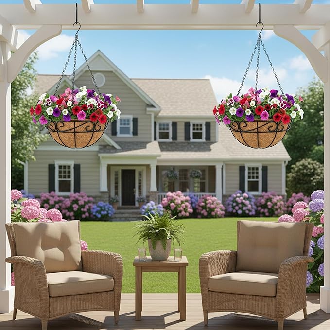Outdoor Metal Hanging Planters Basket Hanging Baskets - Image 6