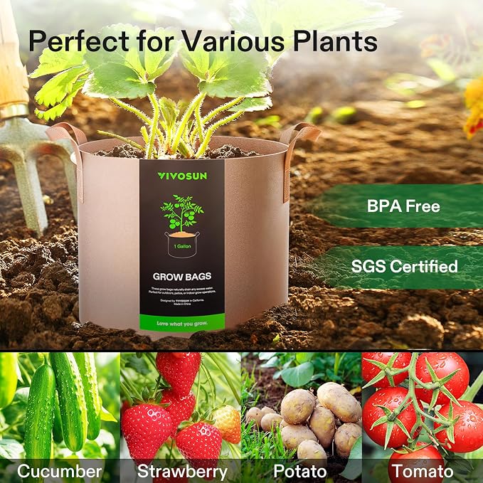 VIVOSUN 5-Pack 1 Gallons Grow Bags Heavy Duty Thickened Nonwoven Fabric Pots - Image 7