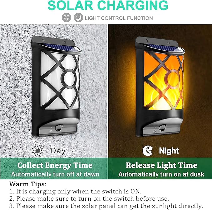 Wall Lights - Black Solar Flame Lantern with Dancing LED Effect