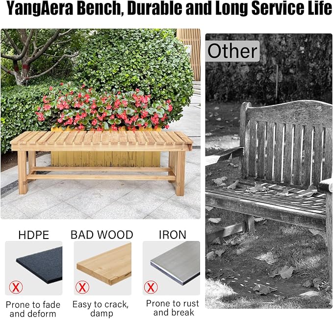 35.4'' Outdoor Garden Benches Weatherproof Patio Bench Two-Person Seat Backless - Image 6