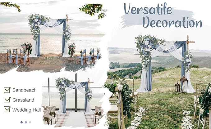 Artificial Flowers: Dusty Blue Silk Rose Swag Set for Wedding Arch