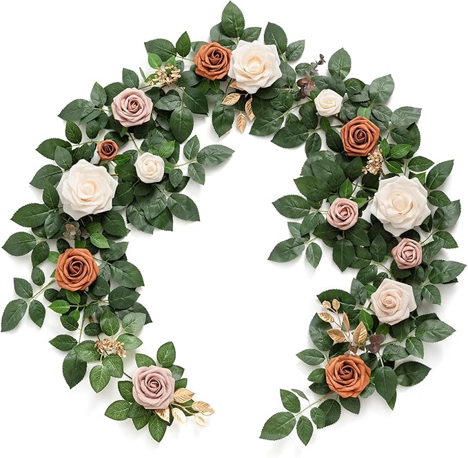 Artificial Flower Garland, 5 Ft Foam and Silk Rose Vine with Leaves