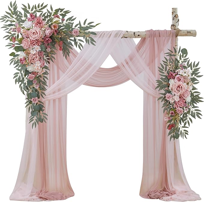 Artificial Flower Arch Decor Kit in Dusty Rose Silk with Drapes