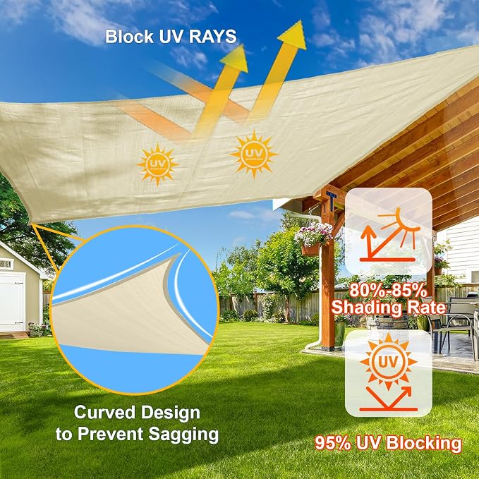 SUNLAX Sun Shade Sail 12' x 14' x 18.4' Butter Cream Rectangle Canopy Sail - Image 4