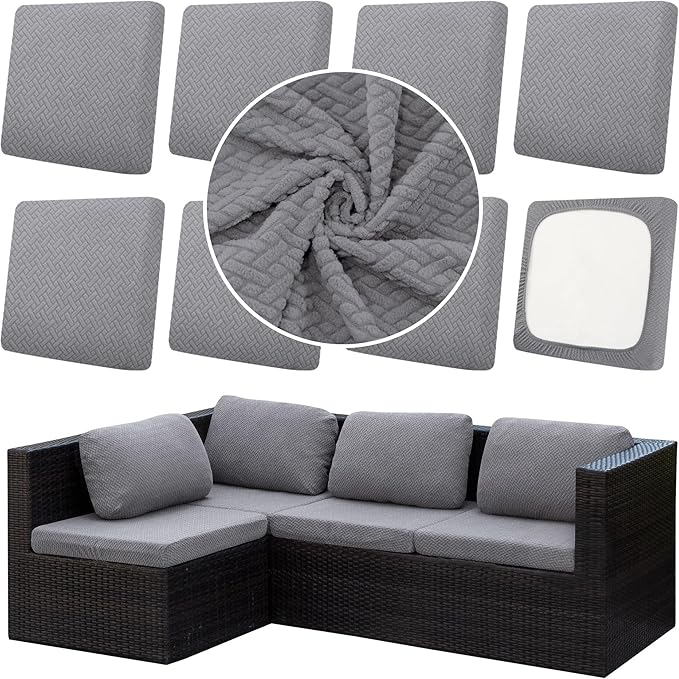 Cushion Covers 8 Pcs Gray Checkered Outdoor Patio Slipcovers