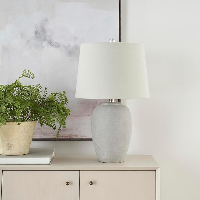 Table Lamp with Distressed Grey Ceramic Base and Grey Shade
