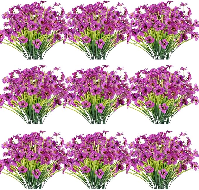 Artificial Plants Greenery, 30 Bundles Purple UV Resistant Outdoor Flowers