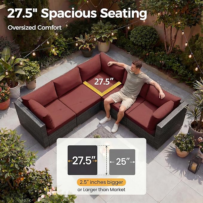 NICESOUL 11 Piece L Shape Patio Furniture Set, 29.3'' High Back Comfy Rattan - Image 5