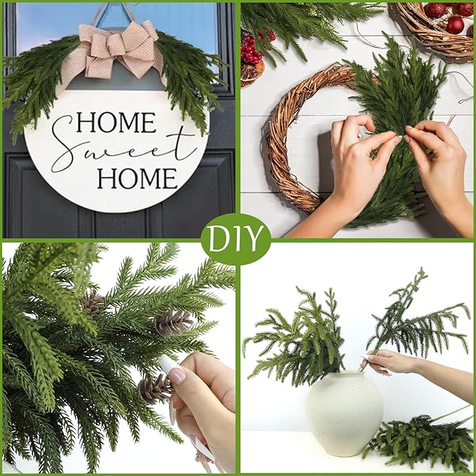 Artificial Pine Greenery Stems, 30 Count, 18 Inch, Green Polyethylene